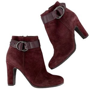 Sam Edelman Sz 6 Shaleigh Red Suede Leather Buckle Fringe Ankle Bootie 2948